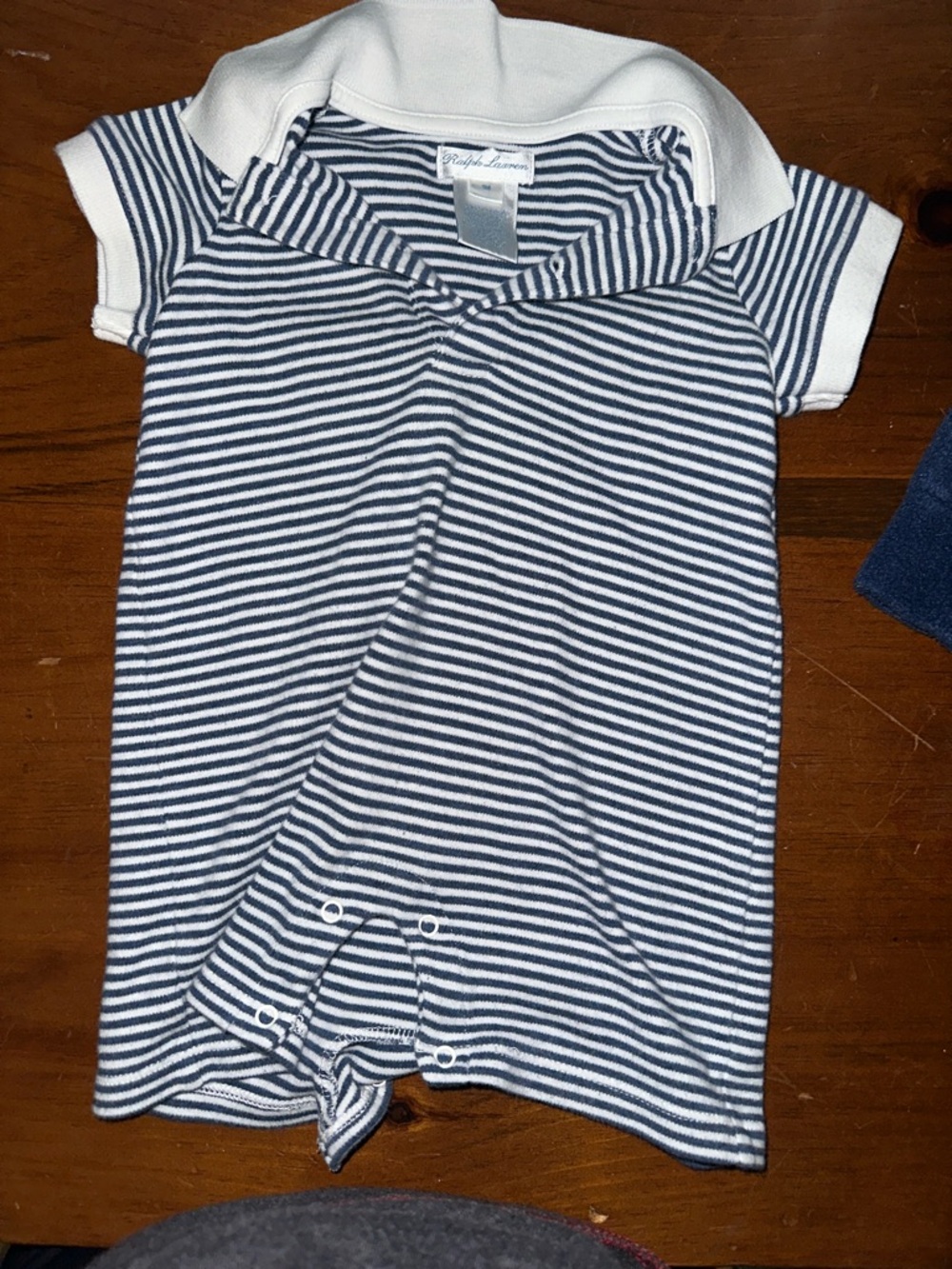 Ralph Lauren Navy & White Striped Polo-Style Baby Romper